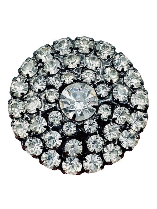 Estate Jewelry - Vintage Rhinestone Brooch Japanned 1940s Dome Cluster Clear Prong Set Retro Glam